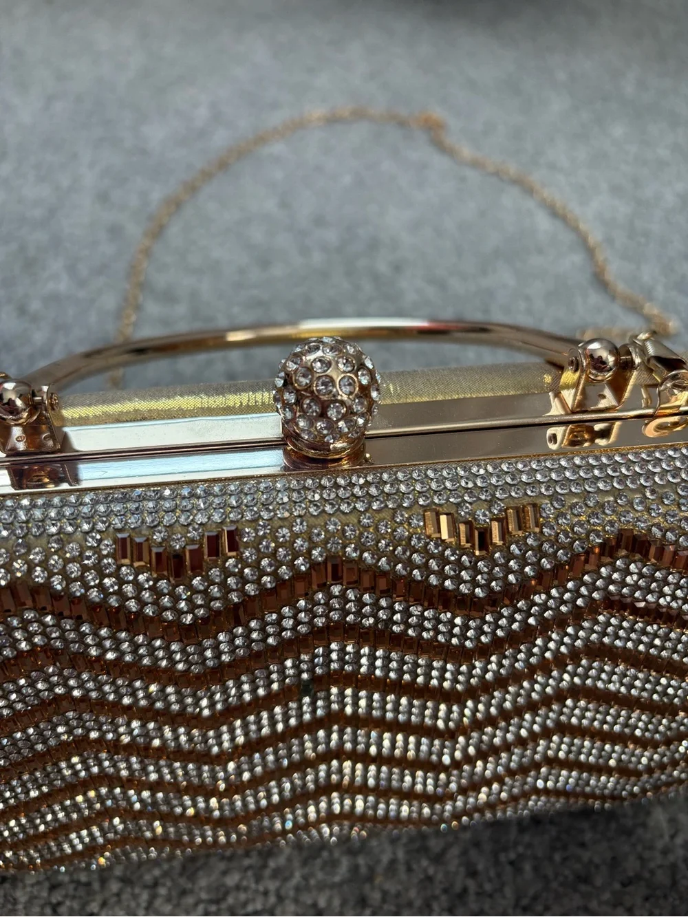 Sparkling Chevron Crystal Evening Clutch - Gold & Silver